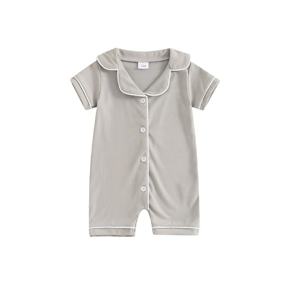 CIYCuIT Baby Boys Summer Jumpsuit Short Sleeve Turn-down Collar Button One Piece Rompers 3M 6M 9M 12M 18M Newborn Infant Cute Soft Bodysuit for Casual Daily