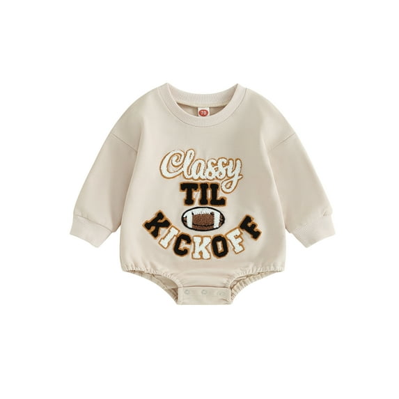 CIYCuIT Baby Girl Boy Long Sleeve Romper Crew Neck Fuzzy Football Letter Print Bodysuit Newborn Infant Casual Jumpsuit Fall Winter Clothes 3M 6M 12M 18M