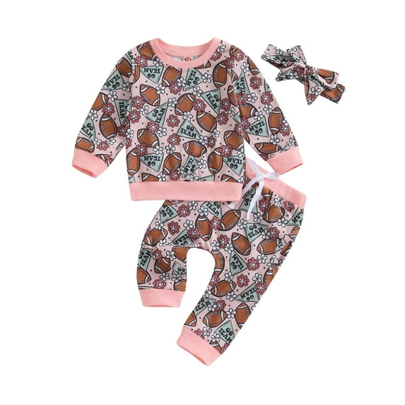 CIYCuIT Baby Girls 2Pcs Fall Outfits Rugby Print Long Sleeve Sweatshirt + Elastic Waist Pants + Headband 3M 6M 9M 12M 18M 24M Infant Casual Daily Clothes
