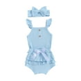 thumbnail image 1 of CIYCuIT Baby Girls 3Pcs Summer Outfits Solid Color Sleeveless Ribbed Romper + Layered Ruffle Shorts + Headband 3M 6M 12M 18M Newborn Infant Cute Casual Shorts Sets, 1 of 8