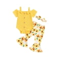 thumbnail image 1 of CIYCuIT Baby Girls Cute Long Pants Sets 3M 6M 9M 12M 18M Short Sleeve Cold Shoulder Romper + Strawberry Print Bell Bottoms + Headband 3Pcs Infant Toddler Sweet Summer Outfits, 1 of 9