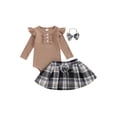 thumbnail image 1 of CIYCuIT Baby Girls Skirts Sets Ruffles Long Sleeve Ribbed Romper + Plaid Print Skirts + Headband 3Pcs Fall Outfits Infant Casual Daily Clothes 0-12 Months, 1 of 9