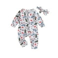 thumbnail image 1 of CIYCuIT Infant Baby Girl Boy Christmas Footless Jumpsuit Tree Print Long Sleeve Zipper Rompers with Headband Newborn Cute Outfits 3M 6M 9M 12M 18M, 1 of 9