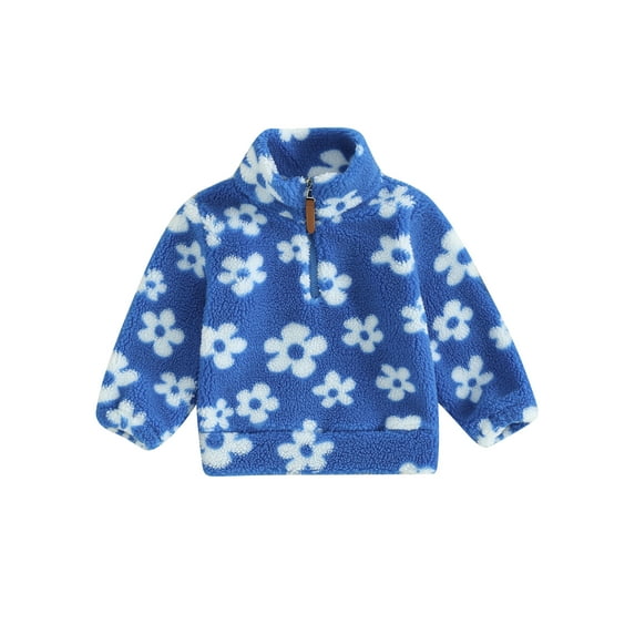 CIYCuIT Kids Baby Girl Fleece Jacket Flower Print Long Sleeve Zipper Stand Collar Plush Coat Toddler Casual Warm Outerwear Daily Clothes 6 Months-4 Years