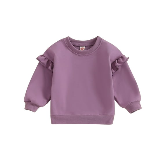 CIYCuIT Kids Baby Girls Casual Sweatshirt Solid Color Ruffles Long Sleeve Pullover Tops Toddler Loose Crew Neck Hoodies Daily Clothes 6M 12M 18M 24M 3T 4T