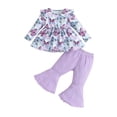 thumbnail image 1 of CIYCuIT Little Girl 2Pcs Outfits Kids Long Sleeve Butterfly Print A-line Tops + Elastic Waist Flared Pants 6M 12M 18M 24M 3T 4T 5T Toddler Casual Daily Clothes, 1 of 8