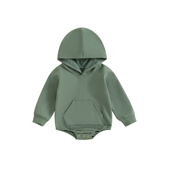 CIYCuIT Newborn Baby Boy Girl Hooded Romper 3M 6M 12M 18M 24M Solid Color Long Sleeve Front Pocket Bodysuit Infant Toddler Hood Jumpsuit Casual Clothes