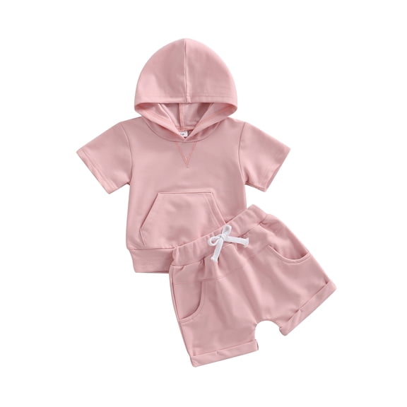 CIYCuIT Newborn Baby Boy Girl Summer Clothes Short Sleeve Sweatshirt with Pocket Shorts Set Toddler Casual Solid Outfits