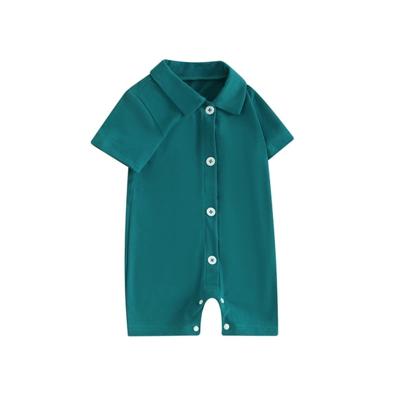 CIYCuIT Newborn Baby Boys Shorts Jumpsuit 6M 12M 18M 24M Solid Color Short Sleeve Button One Piece Romper Infant Toddler Casual Summer Lapel Bodysuit