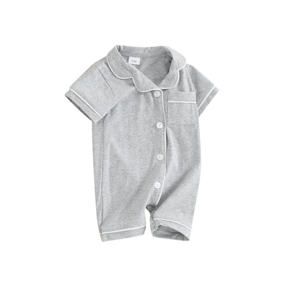 CIYCuIT Newborn Baby Girls Boys Pajamas Rompers Short Sleeve Contrast Trim Button Shorts Jumpsuit Infant Toddler Casual Summer Bodysuit Sleepwear 3M 6M 12M 18M 24M