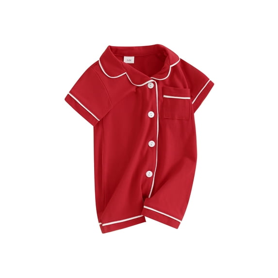 CIYCuIT Newborn Baby Girls Boys Pajamas Rompers Short Sleeve Contrast Trim Button Shorts Jumpsuit Infant Toddler Casual Summer Bodysuit Sleepwear 3M 6M 12M 18M 24M