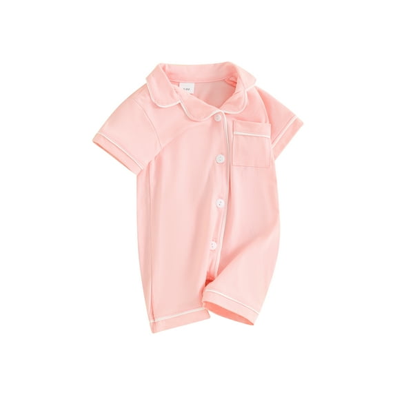 CIYCuIT Newborn Baby Girls Boys Pajamas Rompers Short Sleeve Contrast Trim Button Shorts Jumpsuit Infant Toddler Casual Summer Bodysuit Sleepwear 3M 6M 12M 18M 24M