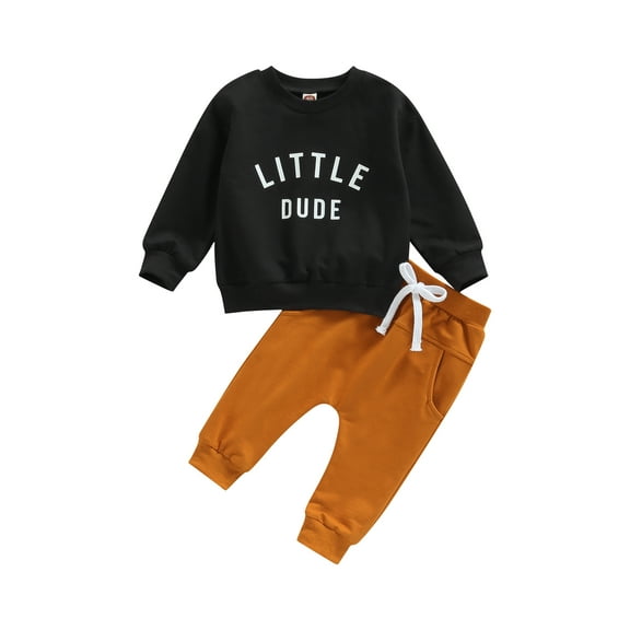 CIYCuIT Toddler Baby Boy Clothes 2pcs Fall Outfits Long Sleeve Solid Sweatshirt T-Shirt Top Drawstring Pants Set