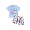 thumbnail image 1 of CIYCuIT Toddler Baby Boys 4th of July Shorts Outfits Sleeve Letter Print T-shirt with Flag Print Shorts 2Pcs 6M 12M 18M 24M 3T 4T Kids Casual Summer Short Pants Sets, 1 of 9