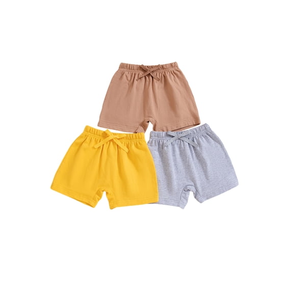 CIYCuIT Toddler Baby Boys Girls Summer Shorts Pack of 3 Solid Color Elastic Waist Short Pants Infant Casual Drawstring Short Bottoms for Daily Sport 3M 6M 12M 18M 24M 3T