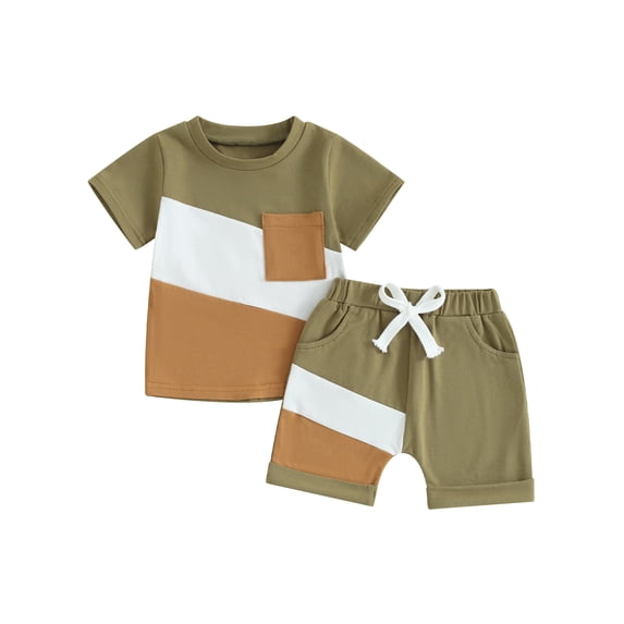 CIYCuIT Toddler Baby Boys Shorts Sets Short Sleeve T-shirt Tops with Elastic Waist Shorts 6M 12M 18M 24M 3T 4T Kids Summer Contrast Color 2Pcs Outfits for Casual Daily