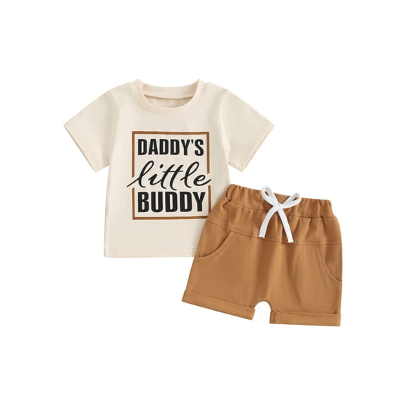 CIYCuIT Toddler Baby Boys Summer Outfits 6M 12M 18M 24M 3T Letter Print Short Sleeve T-shirt Tops with Rolled Hem Shorts Sets Infant Casual Daily 2Pcs Clothes