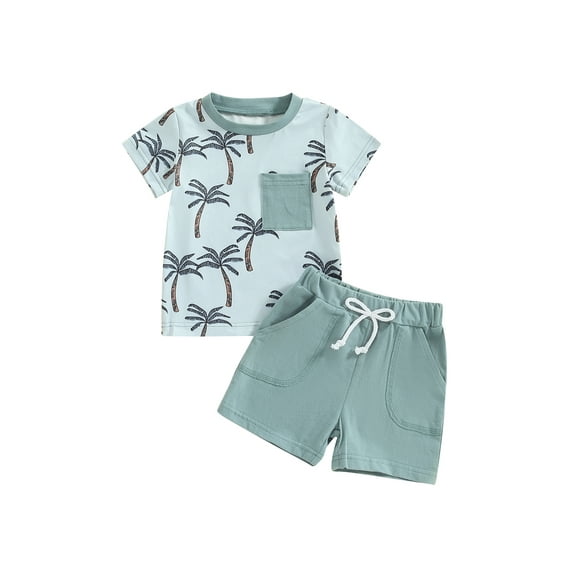 CIYCuIT Toddler Baby Boys Summer Outfits Short Sleeve Tree Print T-shirt Tops + Elastic Waist Shorts 2Pcs 3M 6M 12M 18M 24M 3T Infant Casual Cute Short Pants Sets