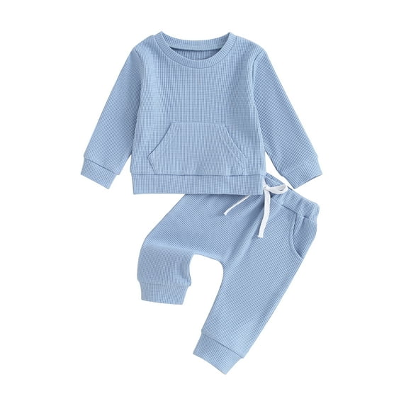 CIYCuIT Toddler Baby Girl Boy Pants Set Solid Color Long Sleeve Sweatshirt + Elastic Waist Sweatpants 2Pcs Tracksuit Outfits Infant Casual Daily Clothes 0-3 Years