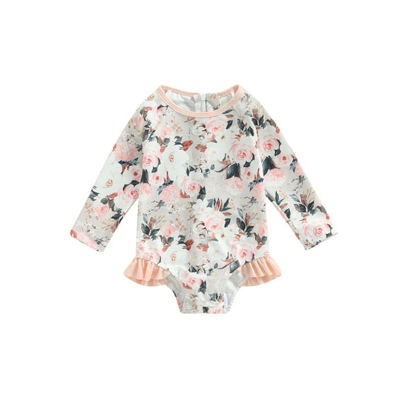 CIYCuIT Toddler Baby Girl One-Piece Swimsuit Long Sleeve Swimsuit Girls Bathing Suit Rash Guard