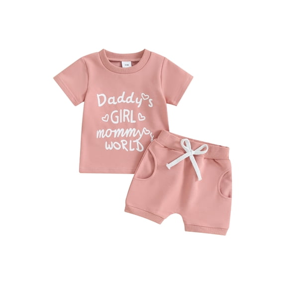 CIYCuIT Toddler Baby Girls Casual Shorts Sets Short Sleeve Letter Heart Print T-shirt with Solid Color Shorts 2Pcs 6M 12M 18M 24M 3T Infant Cute Summer Daily Outfits
