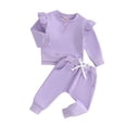 thumbnail image 1 of CIYCuIT Toddler Baby Girls Long Pants Sets Long Sleeve Side Slit Cross Pattern Sweatshirt + Trousers 2Pcs Tracksuit Infant Solid Color Outfits for Spring Fall 0-3 Years, 1 of 8