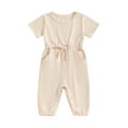 thumbnail image 1 of CIYCuIT Toddler Baby Girls Summer Jumpsuit Short Sleeve Crew Neck Tie Up Waist One Piece Rompers Infant Cute Solid Color Playsuit for Casual Daily 3M 6M 12M 18M 24M 3T, 1 of 9