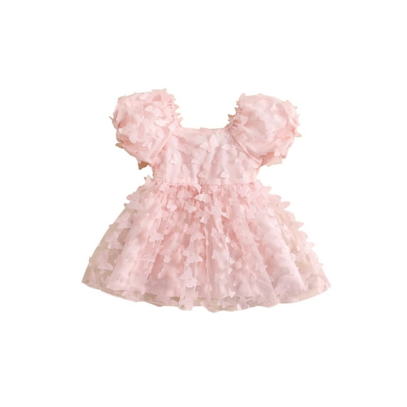 CIYCuIT Toddler Little Girls Sweet Summer Dress Short Puff Sleeve 3D Butterfly Tulle A-line Dress 6M 12M 2T 3T 4T 5T Kids Cute Casual Princess Dress for Daily Party