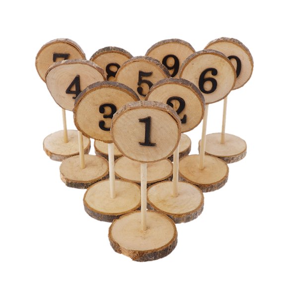 CIYISON 1-10 Rustic Wood Table Numbers Slices Stick Stand Base for Seat Cards Decor Retr