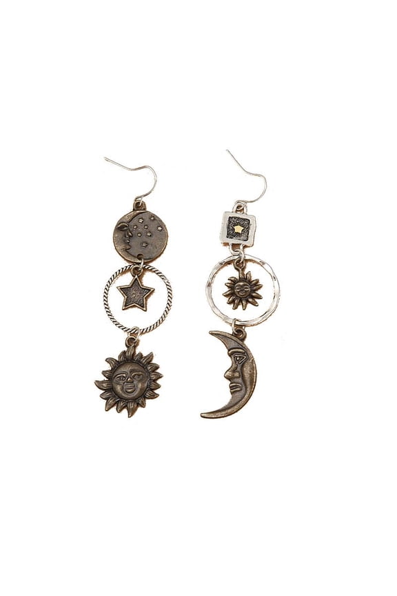 1 Pair for Creative Design for Sun Moon Pentagram Pendant Women's Asymmetric Trendy Pendant Earrings Party Jewelry Gift