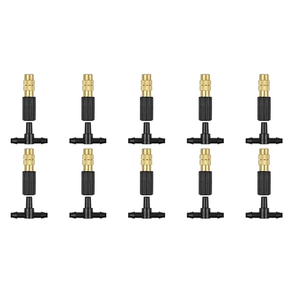 CIYISON 10/20pcs Durable Adjustable Copper Misting Nozzle with 1/4'' Plastic Tee Connector Anti Rust Brass Irrigation Sprinkler