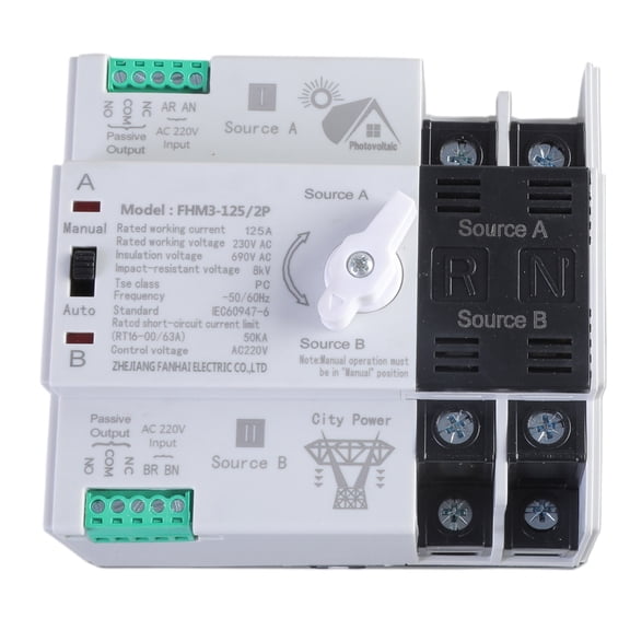 CIYISON 100A Double Source Auto Switches 2 Poles Breaker with Rail Mounting Not Interrupting Switches for Safe Power Management