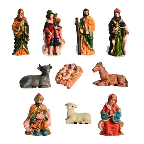 CIYISON 10pcs Nativity Statue Scene Set Holy Manger Christmas Crib Figurines Miniatures