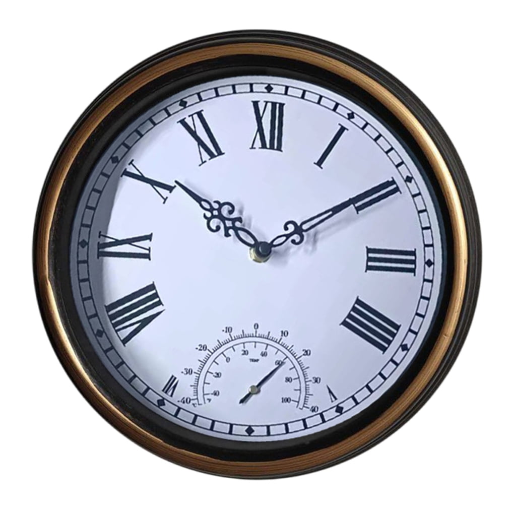 CIYISON 12Inch Outdoor Thermometer Clock Waterproof Wall Clock Wall Mounted Thermometer
