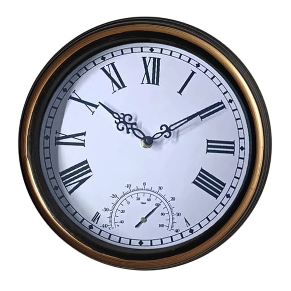 CIYISON 12Inch Outdoor Thermometer Clock Waterproof Wall Clock Wall Mounted Thermometer