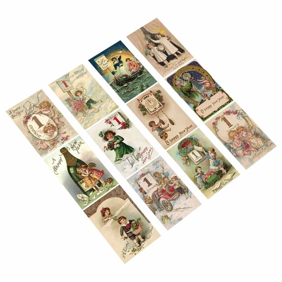 CIYISON 12Pcs Retro Happy New Year Wine Bottle Label Sticker for Home and Restaurant Use