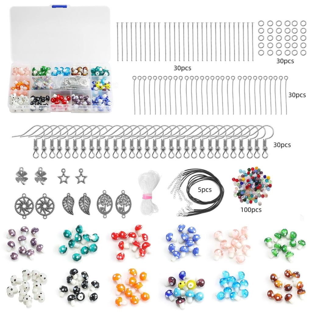 CIYISON 15Girds Mixed Color Bead Kit Mushroom Shape Lampwork Glass Bead with 2mm Hole