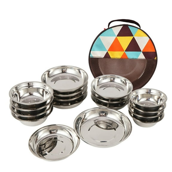 CIYISON 17Pcs Outdoor Stainless Steel Tableware Set Picnics Plates Practical Dinnerware