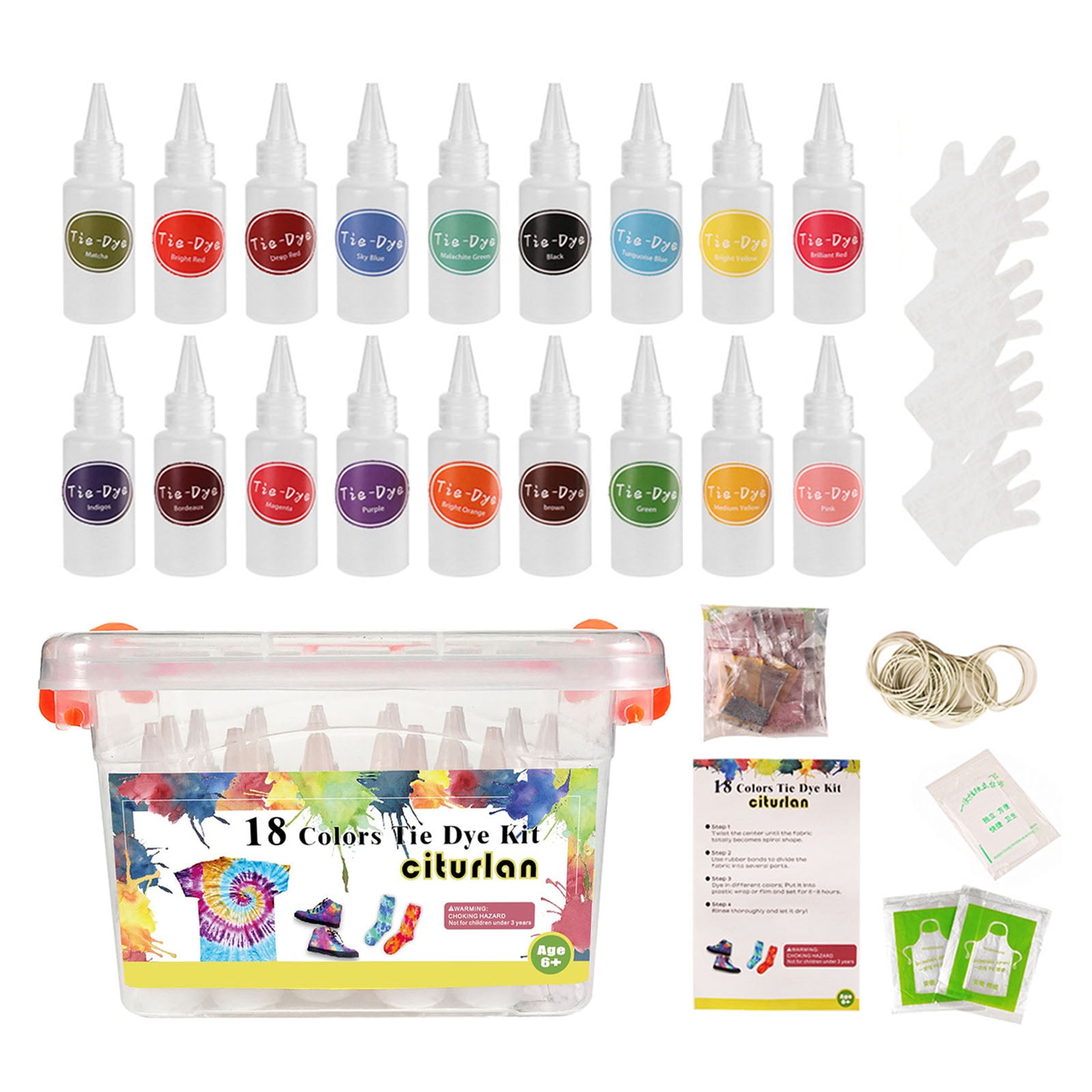 CIYISON 18-color Tie Dye Kit with Rubber Bands Table Cover & Gloves DIY Fashion Dye Kit