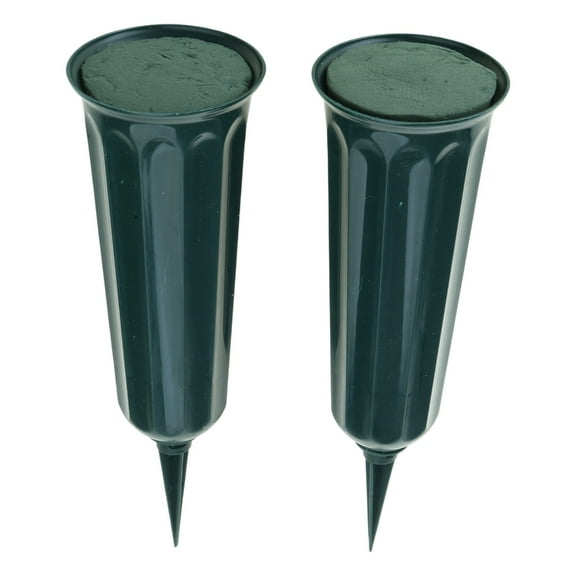CIYISON 2 Pack Grave Vases Artificial Flowers Fixing Plastic Base for Outdoor Memorial
