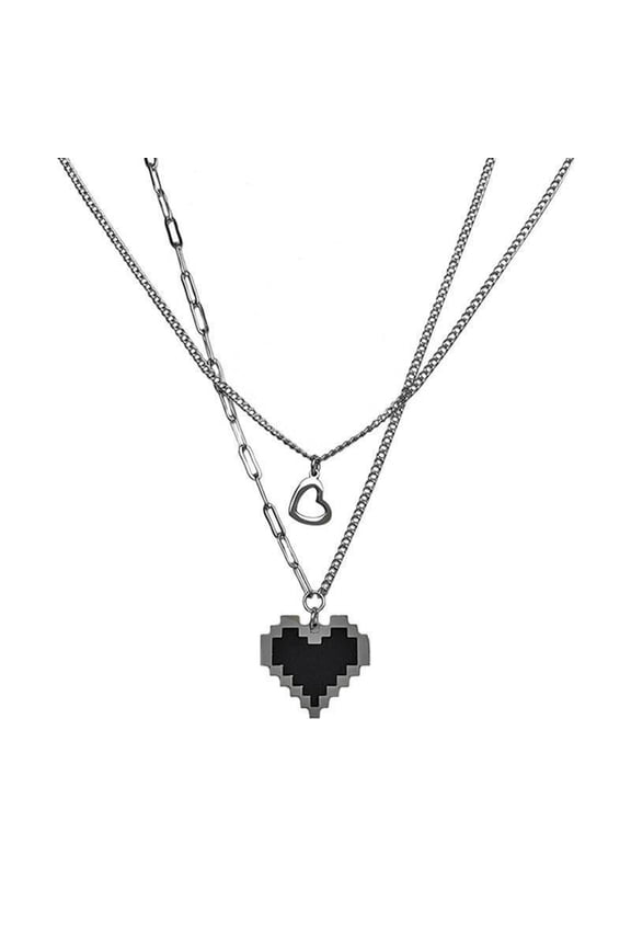 2 Pcs Alloy Black Love Necklaces Female Ins Hip-hop Trend Niche Design Collarbone Chain Double Layered Thick Chain