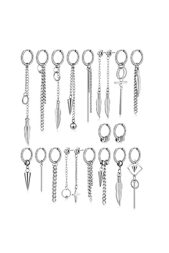 20 Pieces Cool Stainless Steel Huggie Hinged Hoop Earrings Kpop Hoop Dangle Earrings for Women Men Fashion Jewelry Charm