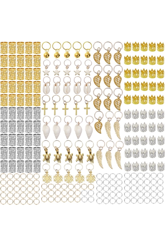 250 Pieces Hair Braid Rings Metal Alloy Crown Cuffs Gold Silver Dreadlocks Penda