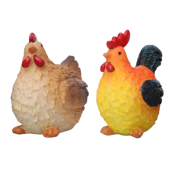 CIYISON 2PCS Miniature Resin Chicken Figures Ornaments For Easter Farmhouse Home Decoration And Collectible Display
