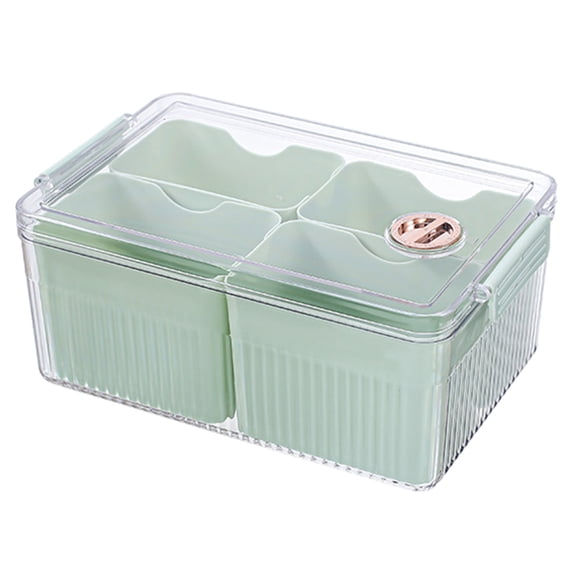 CIYISON 4 Grid Divider Refrigerator Storage Box with Lid Compartment Organize Supplies for Home Fridge Fresh-keeping Box