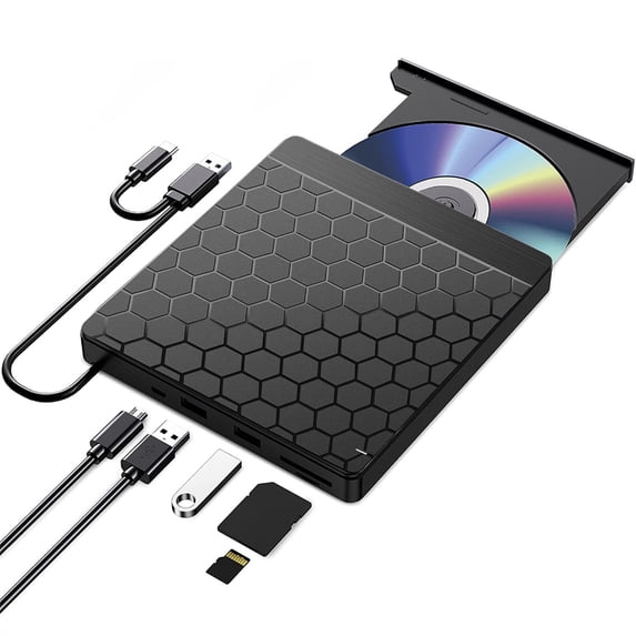 CIYISON 6 in 1 External DVD Drive USB 3.0 TYPE C USB C Portable DVD Disk Drive External DVD Player for Laptop Burners Reader