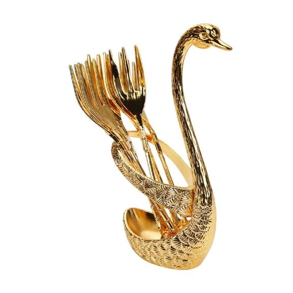 CIYISON 6Pcs Stainless Steel Dinnerware Set with Swan Base Holder for Cake Fruit Dessert