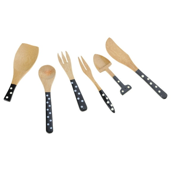 CIYISON 6Pcs Wood Tableware Set Dotted Handle Spoons and Forks for Home and Restaurant