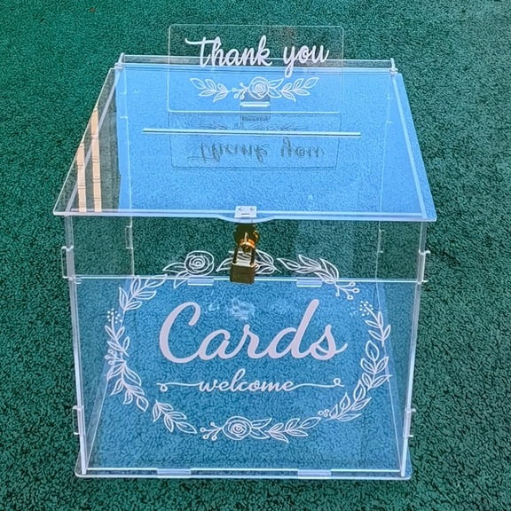 CIYISON Acrylic Wedding Card Box with Thank you Card Sign Transparent Memory Card Box DIY Envelope Money Card Box Party Supplies