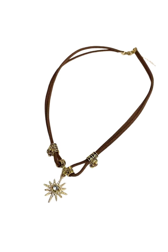 Adjustable Necklace with Sunflower and Star Charm Choker Necklaces Collar Clavicle Chain Chic Jewelry for Women